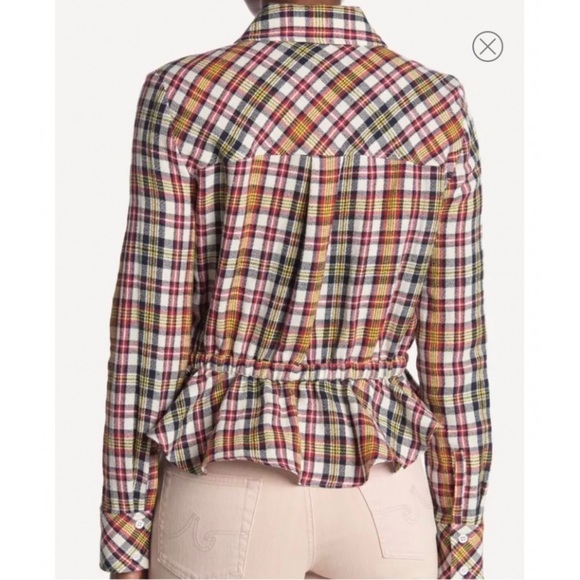 New Veronica Beard Shania Plaid Plaid Button Down Blouse Shirt Linen Fall Sz 0 - Picture 3 of 15